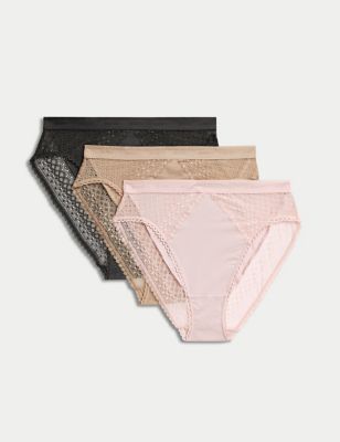 Body by M&S - Womens 3pk Cotton High Waisted High Leg Knickers - 6 - Soft Pink, Soft Pink,White Mix,
