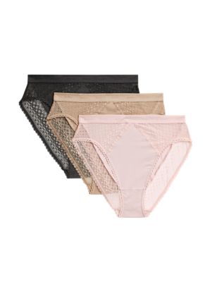 Body Womens 3pk Cotton High Waisted High Leg Knickers - 6 - Soft Pink, Soft Pink,White Mix,Black