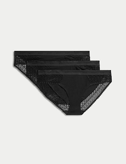 Body By M&S 3Pk Cotton With Cool Comfort™ Bikini Knickers - 6 - Black, Black
