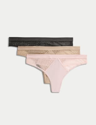 3pk Cotton Blend Thongs, M&S Collection