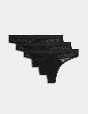 Body By M&S Womens 3pk Cotton with Cool Comfort Thongs - 10 - Black, Black,Soft Pink,White Mix