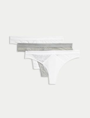 Body By M&S Womens 3pk Cotton with Cool Comfort Thongs - 8 - White Mix, White Mix,Soft Pink,Black