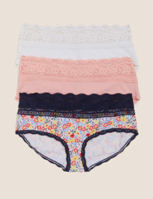 

Womens M&S Collection 3pk Cotton & Lace Low Rise Knicker Shorts - Navy Mix, Navy Mix