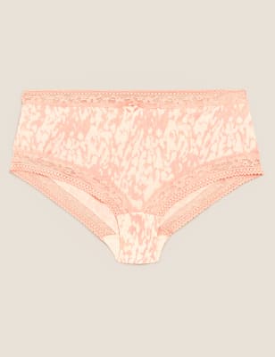  Shorty taille haute en coton et dentelle avec imprimé - Pink Mix