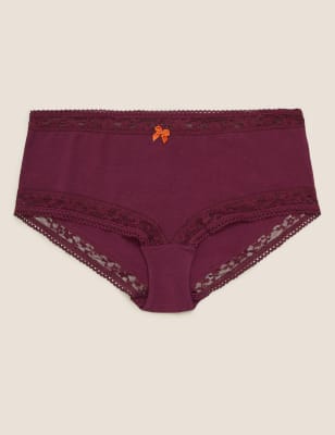  Shorty taille haute en coton et dentelle - Medium Mulberry