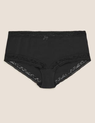  Shorty taille haute en coton et dentelle - Black