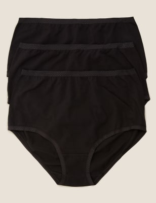 

Womens M&S Collection 3pk Cotton Rich Jacquard Waist Full Briefs - Black, Black