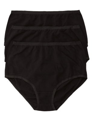 

M&S Collection Pack de 3 braguitas altas de jacquard en la cintura de algodónWomens - Black, Black