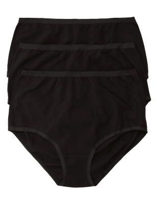 

Womens M&S Collection 3pk Cotton Rich Jacquard Waist Full Briefs - Black, Black