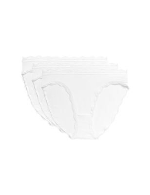 Womens M&S Collection 3pk Cotton Rich & Lace High Leg Knickers - White