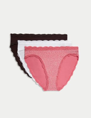 M&S Womens 3pk Cotton Rich High Leg Knickers - 16 - Pink Mix, Pink Mix