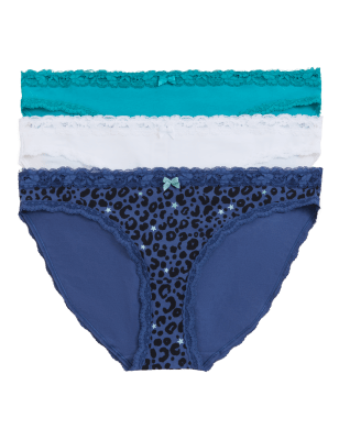 

Womens M&S Collection 3pk Cotton Rich Printed Bikini Knickers - Dark Blue Mix, Dark Blue Mix
