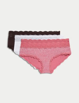 M&S Womens 3pk Cotton Rich Low Rise Shorts - 6 - Pink Mix, Pink Mix