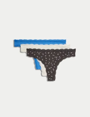 3pk Cotton Blend Thongs, M&S Collection