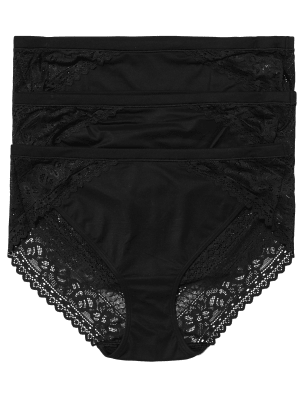 

Womens M&S Collection 3pk Sumptuously Soft™ High Leg Knickers - Black, Black