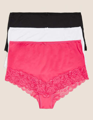 

Womens M&S Collection 3pk Lace Trim Full Briefs - Pink, Pink