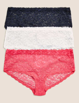 

Womens M&S Collection Pack de 3 braguitas tipo culotte de talle bajo con encaje integral - Navy Mix, Navy Mix