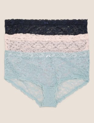  Lot de 3 shortys taille basse ornés de dentelle - Dusted Aqua