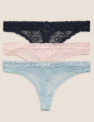  Lot de 3 strings ornés de dentelle - Dusted Aqua