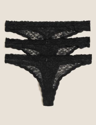 

Womens M&S Collection 3pk Lace Thongs - Black, Black