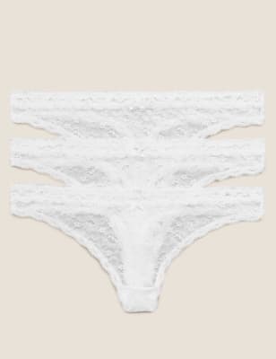  Lot de 3 strings ornés de dentelle - White