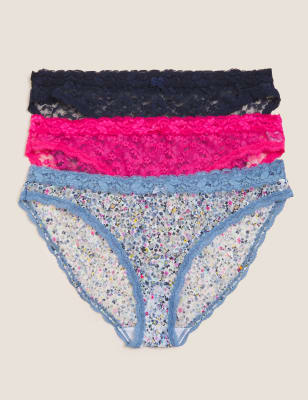 

Womens M&S Collection 3pk All Over Lace Bikini Knickers - Grey Blue, Grey Blue