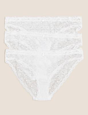 

Womens M&S Collection 3pk All Over Lace Bikini Knickers - White, White