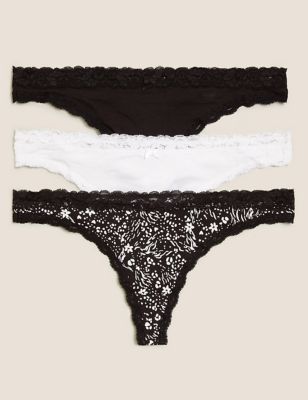 

Womens M&S Collection 3pk Cotton Blend Low Rise Thongs - Black Mix, Black Mix