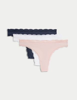 3 comfort cotton blend thongs with logo