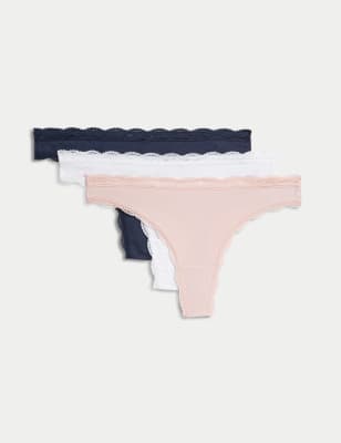 3pk Cotton Blend Thongs, M&S Collection