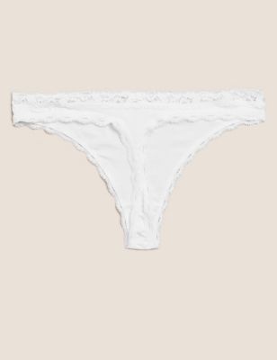Womens M&S Collection 3pk Cotton Blend Thongs - White