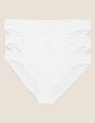 Womens Lot de 3 culottes bikini en coton et dentelle - White
