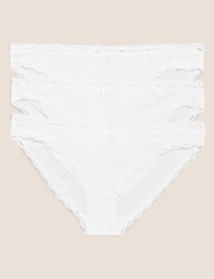 Womens Lot de 3 culottes bikini en coton et dentelle - White