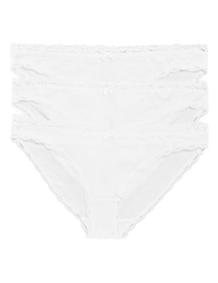 Womens M&S Collection 3pk Cotton Rich & Lace Bikini Knickers - White