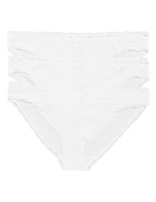 

Womens M&S Collection 3pk Cotton Rich & Lace Bikini Knickers - White, White