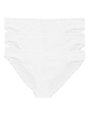 Womens M&S Collection 3pk Cotton Rich & Lace Bikini Knickers - White