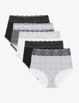 Lot de 5&nbsp;culottes embo&icirc;tantes en coton et dentelle avec imprim&eacute;