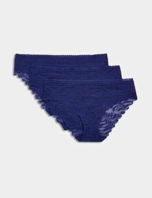 

Womens M&S Collection 3pk Flexifit™ Lace Brazilian Knickers - Bright Indigo, Bright Indigo