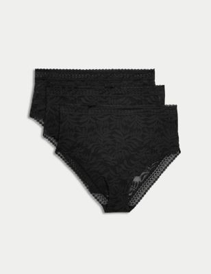 

Womens M&S Collection 3pk Flexifit™ Lace High Waisted Brazilian Knickers - Black, Black