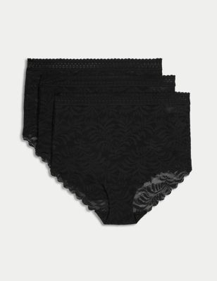 M&S Womens 3pk Flexifit Lace Full Briefs - 8 - Black, Black,Winter Turq,White