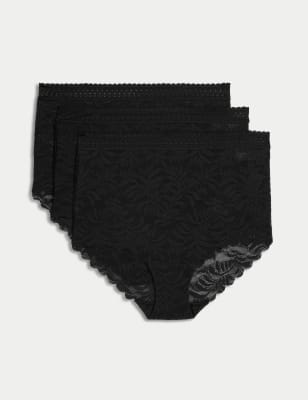 M&S Womens 3pk Flexifit Lace Full Briefs - 8 - Black, Black,Winter Turq,White,Bright Indigo