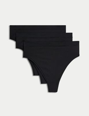 Body By M&S Womens 3pk Flexifit High Waisted Thongs - 6 - Black, Black