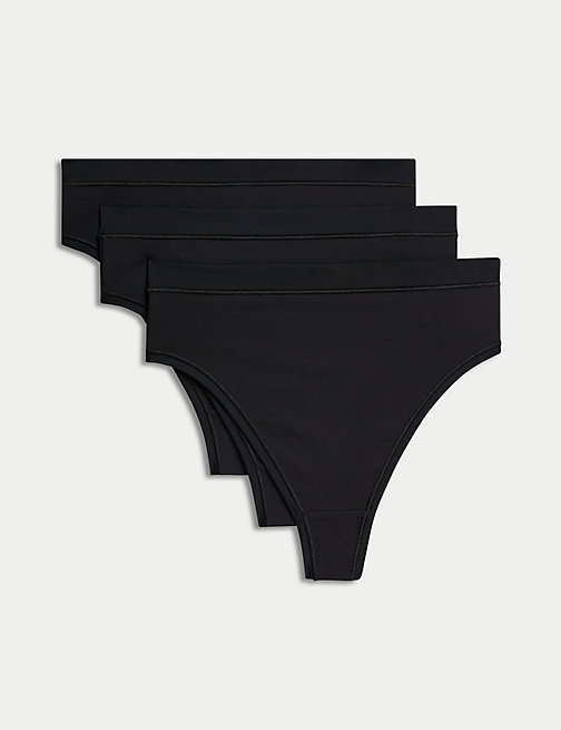 Marks And Spencer Womens Body 3pk Flexifit High Waisted Thongs - Black