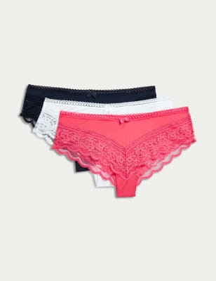 

Womens M&S Collection 3pk Lace Trim Brazilian Knickers - Pink Mix, Pink Mix