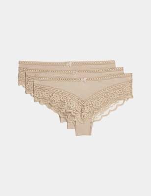 3pk Lace Trim Brazilian Knickers