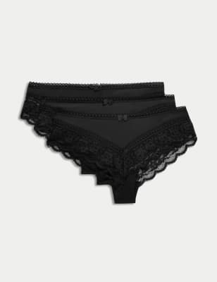 3pk Lace Trim Brazilian Knickers - NZ