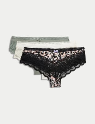 

Womens M&S Collection 3pk Lace Trim Brazilian Knickers - Black Mix, Black Mix