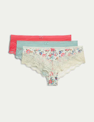 3pk Lace Trim Brazilian Knickers