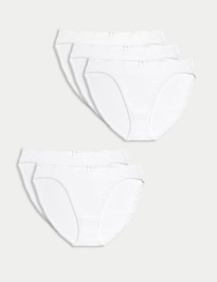 Marks And Spencer Womens M&S Collection 5pk Cotton Rich Lycra® High Leg Knickers - White, White