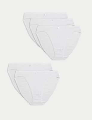 M&S Womens 5pk Cotton Rich Lycra® High Leg Knickers - 6 - White, White,Black